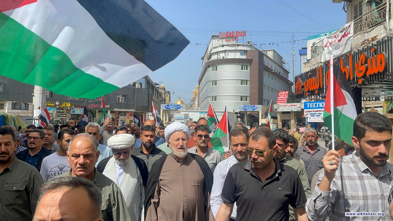 مدرسة الامام الخالصي تنظم مسيرة دعماً للمجاهدين في غزة